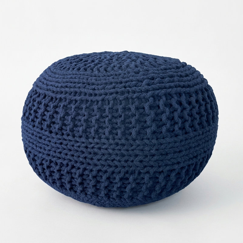 Verica Upholstered Pouf, Navy Cotton Blend