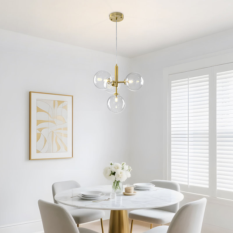 4-Light Modern Sputnik Sphere Clear Glass Bubble Chandelier, Gold