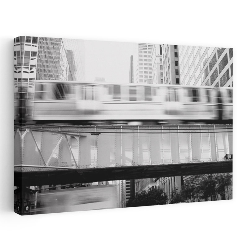 «The El Elevated Train», Chicago, art urbain contemporain abstrait, H 32 po x l 48 po