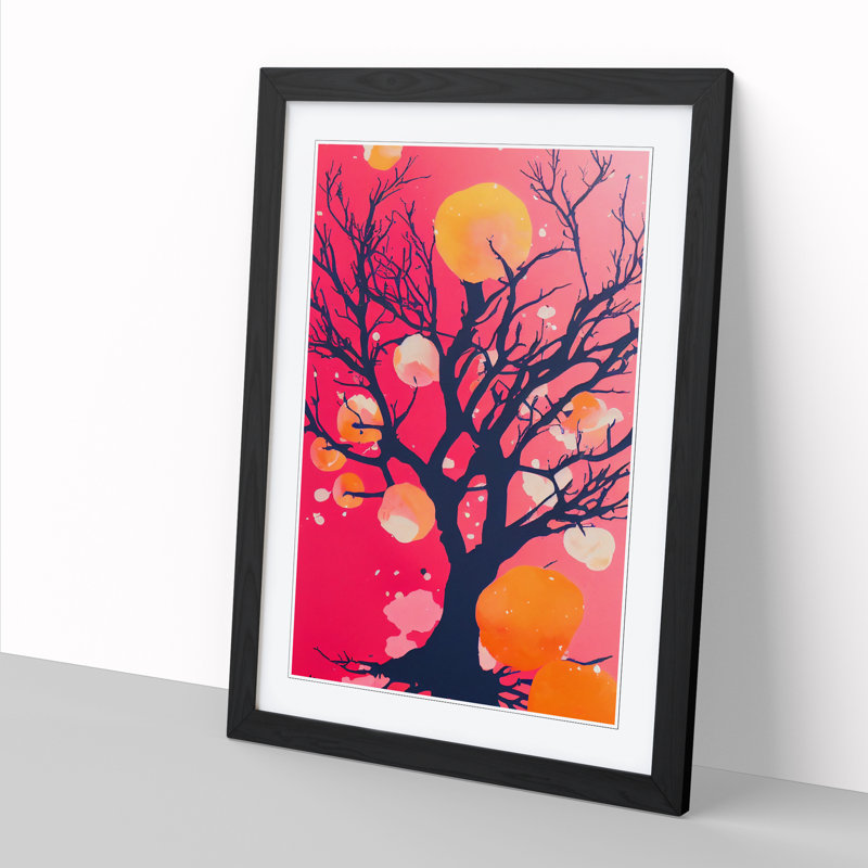 Peach Tree Splatter 1 Piece Single Picture Frame Wall Art, 34cm H x 25cm W x 2cm D, Walnut