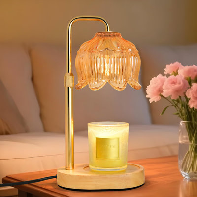 Porte-bougie Lotus avec abat-jour en verre, gradateur et hauteur réglable, lampe chauffante pour chambre