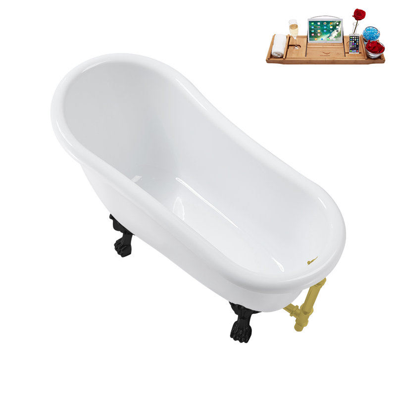 53.1'' x 25.6'' Soaking Acrylic Bathtub, Matte Black, Brushed Gold