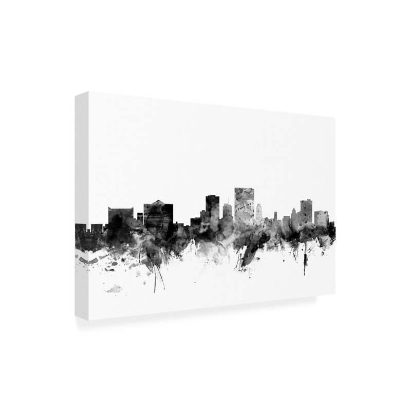 Art mural sur toile tendue - art mural Michael Tompsett «El Paso Texas Skyline B&W» pour le salon, la chambre à coucher ou le bureau - 12 x 19