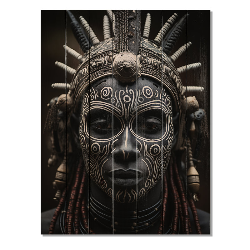 Jamyis masque africain Tribu V sur bois, H 32 po x l 24 po x P 0,78 po