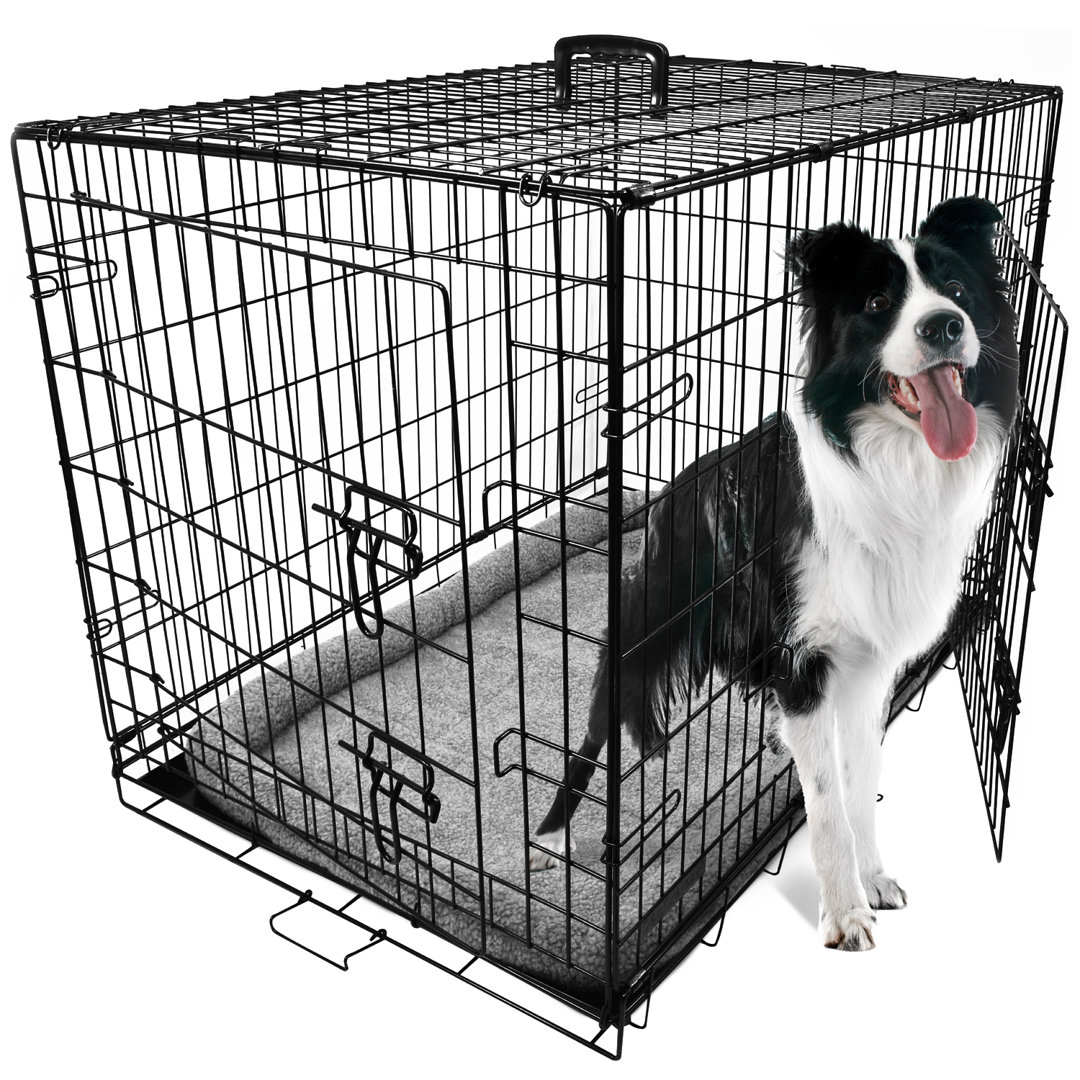 Dog Crate with Removable Tray and Bed