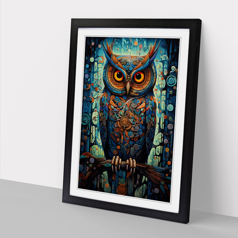 Owl Futurism - Single Picture Frame Print on Wood, 34cm H x 25cm W x 2cm D, Black
