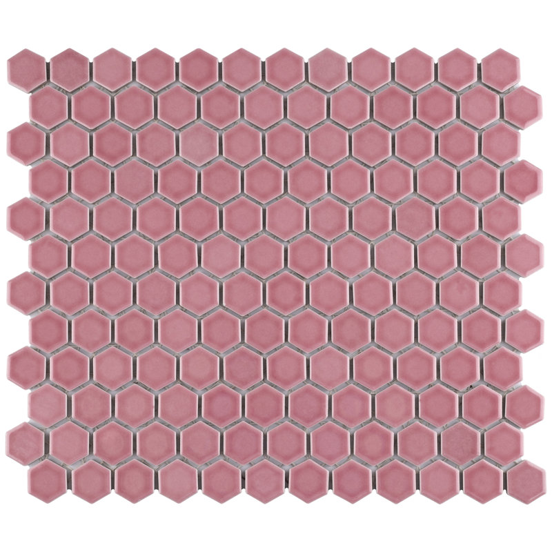 Tribeca 1" Hex Glossy 10-1/4 " x 11-7/8 " Porcelain Mosaic Floor and Wall Tile, Blush