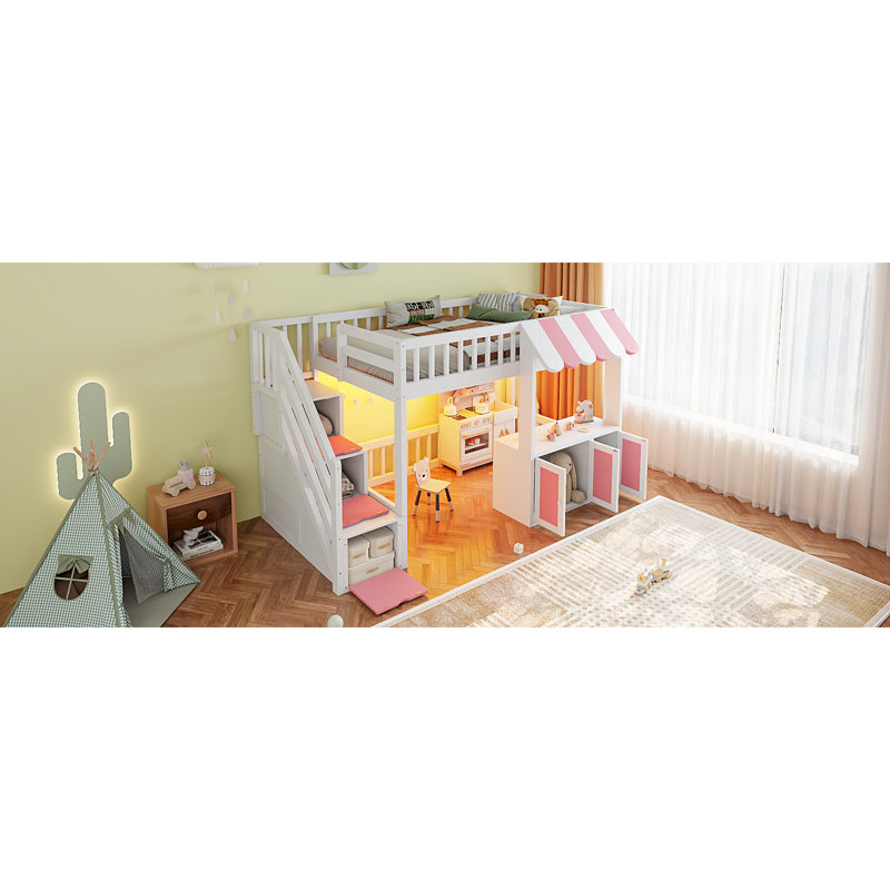Lits avec rangement, lit mezzanine simple en bois MDF, cabane de jeu moderne pour enfants