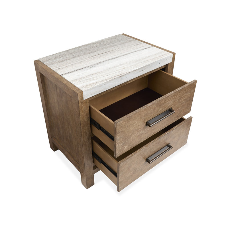 Grand lit avec panneau de rangement Wilmot, Grand, Ensemble de 3 pièces : lit, 2 tables de chevet