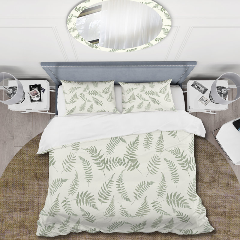 Ensemble de housse de couette Green Beige Fern Harmony I - Plants, Housse de couette simple et deux taies décorative