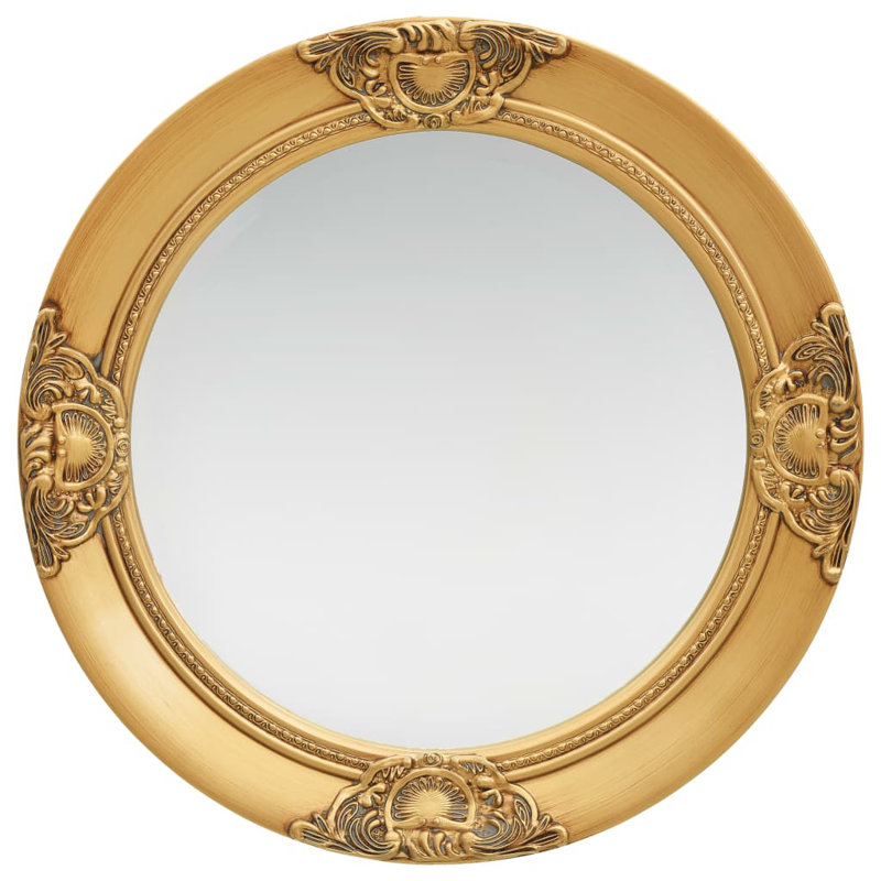 Gioia Wood Round Wall Mirror, Gold