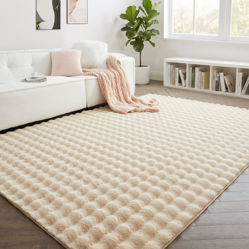Bubble Design Luxury Area Rugs Soft Decorative Plush Rug for Living Room Bedroom , Beige, Rectangle 80 x 150 cm