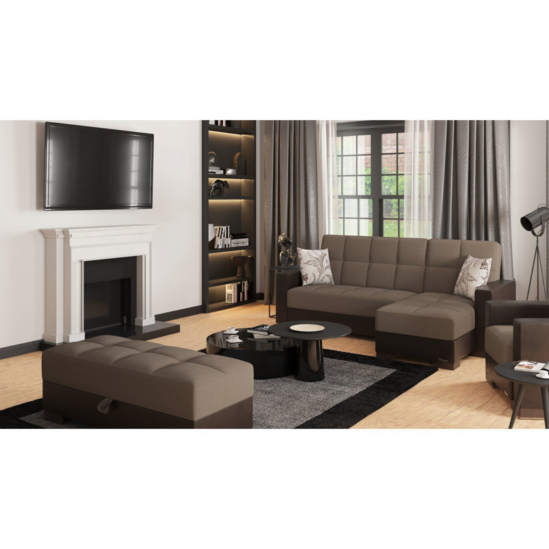 Rangement beige / chenille avec technologie clic-clac, convient aux petits et à la maison, chenille en cuir synthétique de qualité, limite de poids de 200 lb, sièges confortables, brun clair et brun idéal