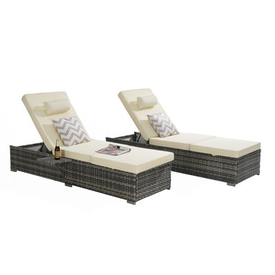 Set Of 2 Outdoor Chaise Lounge Chair With Storage, Patio Pool Chairs