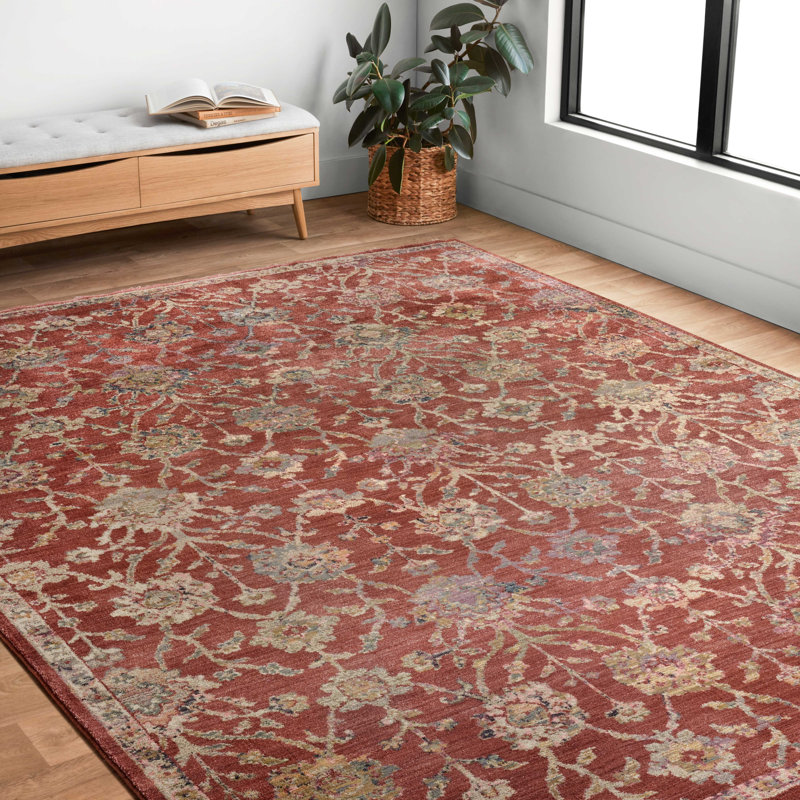 Tapis oriental rouge / or, Rectangle 6 pi 3 po x 9 pi
