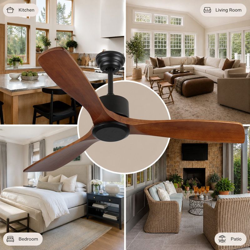 52-Inch Solid Wood Ceiling Fan without Light