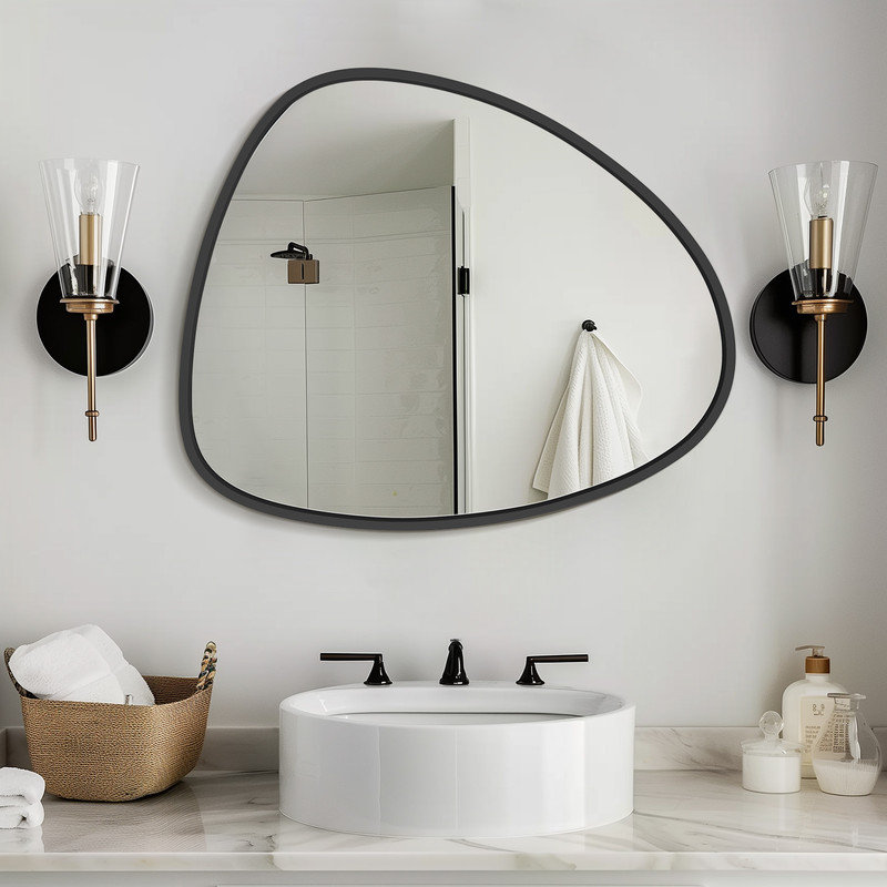 Modern Asymmetrical Aluminum Framed Mirror for Bedroom, Living Room, Black