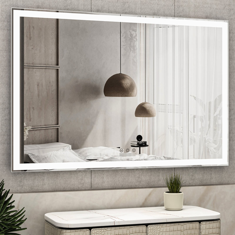 Large 60X40 Inch Bathroom Mirror With Led, Waterproof, Robust And Aluminum Frame, 3 Choices, Smart Touch Function Management System Feature Functionality 60.22X39.44 Led Mirror, Color Versions,