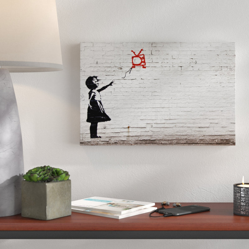 TV Balloon Girl by Banksy - Wrapped Canvas Print, 30cm H x 46cm W x 4cm D