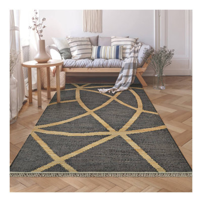 Tapis noir tissé à plat à la main Nevels Yoruba