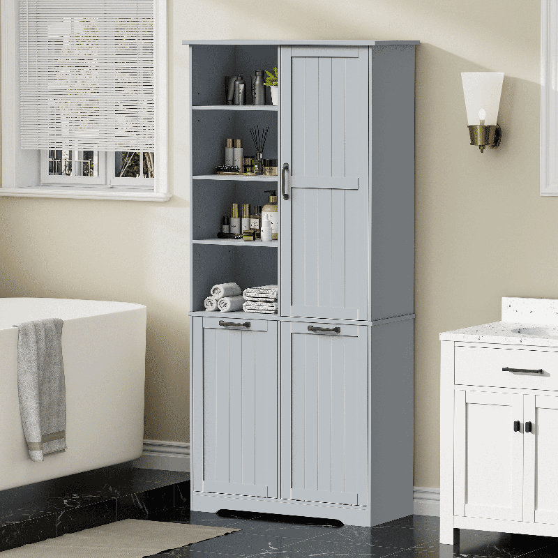 Armoire de rangement pour salle de bain 67 po H Double Tilt Out, Blanc