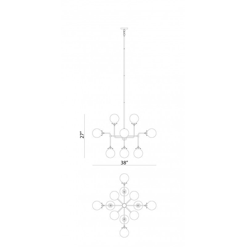 Lustre spoutnik en laiton Valentino, Or antique, Effets brisés, H 27 po x l 61 po x P 61 po