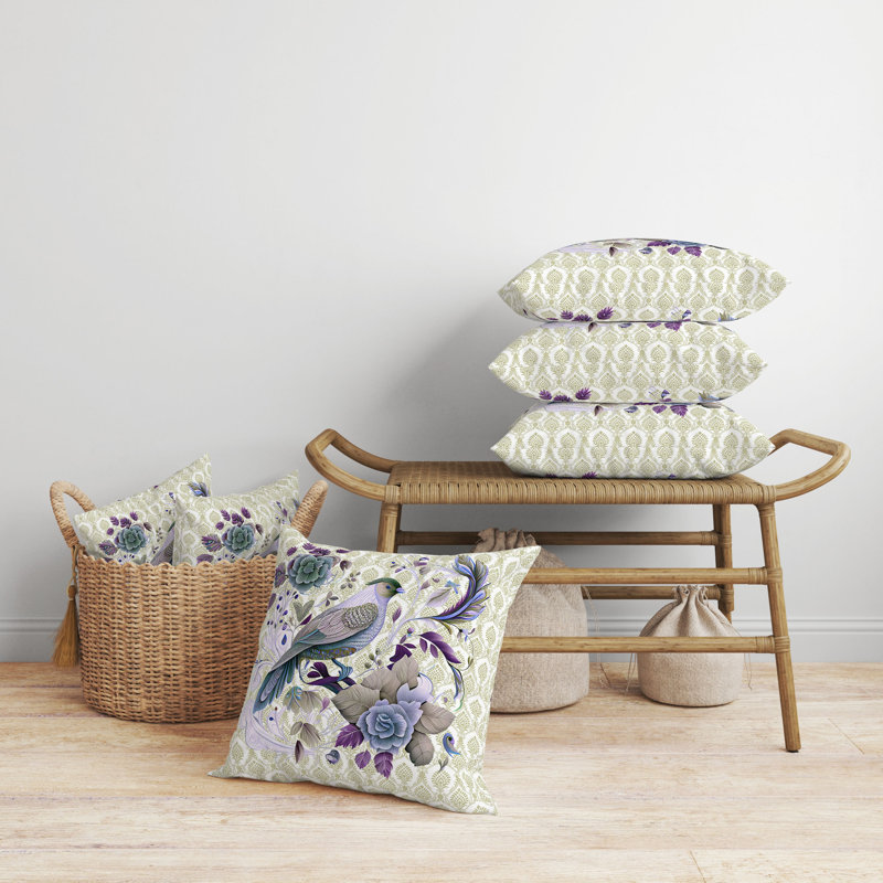 Coussin Songbird, Mauve/crème, H 20 po x l 20 po