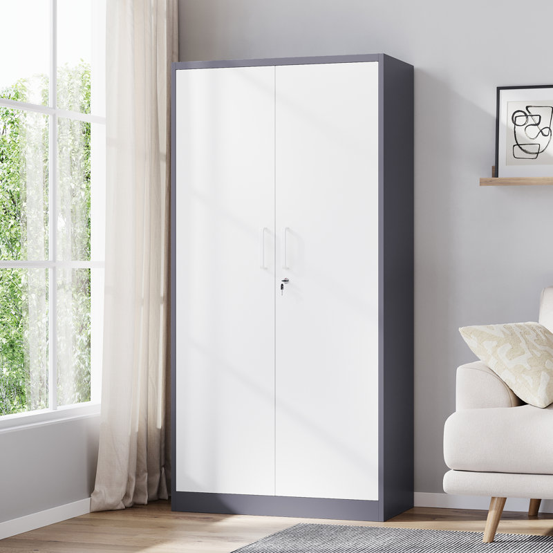 Armoire de rangement en acier à 6 tablettes Delvale (H 70,87 po x l 31,5 po x P 15,7 po), Gris / Blanc