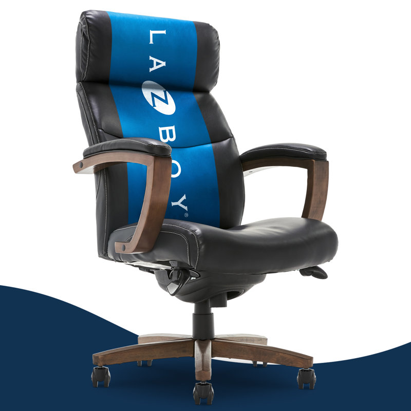 ErgoExecutive High-Back Swivel Chair with Wood Accents in Black Leather