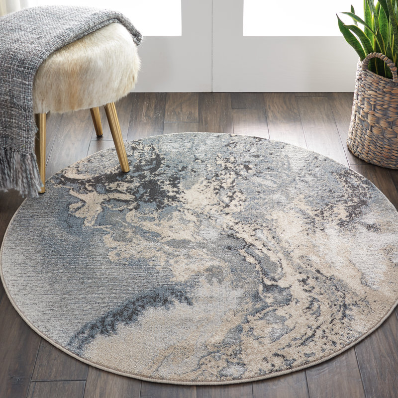 Tapis gris contemporain Ashli, Rond 5 pi 3 po