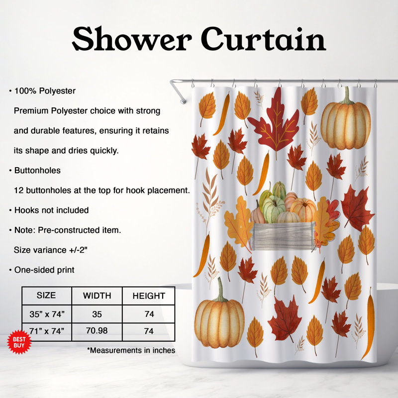 Rideau de douche 1 pièce Cozy Harvest, H 74 po x l 40 po