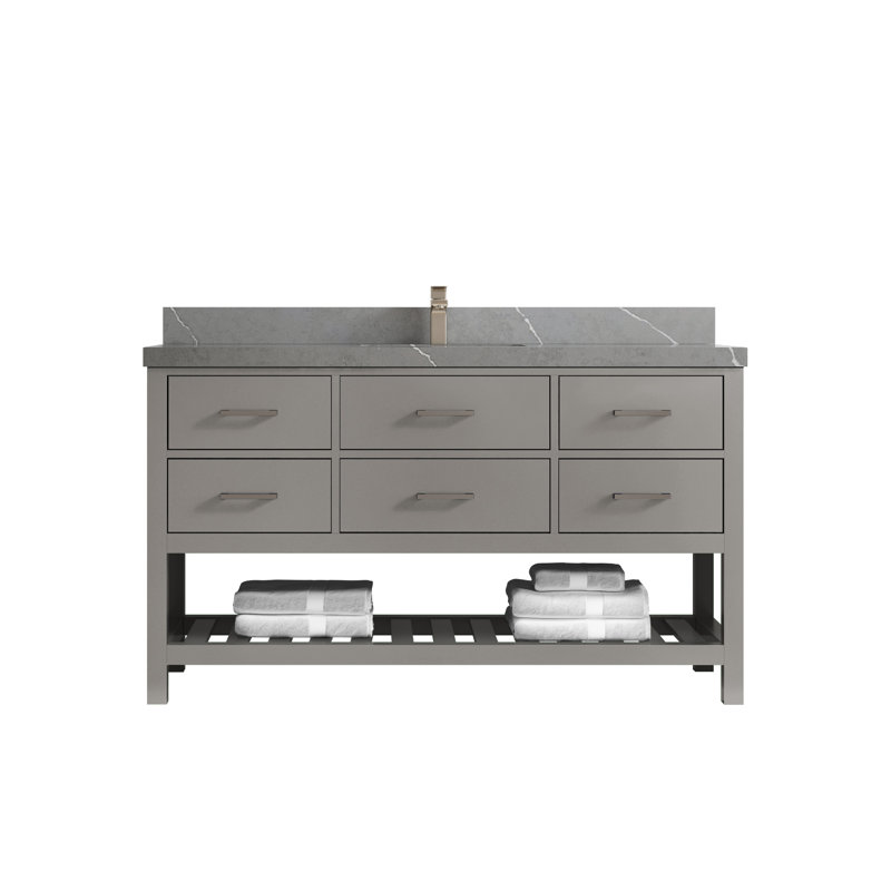 Parker 60'' Single Bathroom Vanity with Quartz Top, White