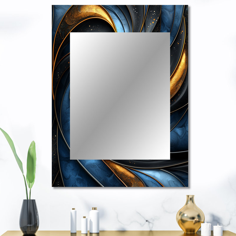 Fractal Aqua Drift Of Marble I - Transitional Decorative Mirror, Modern Large Wall Mirror, Printed Metal Art, 40" x 30"