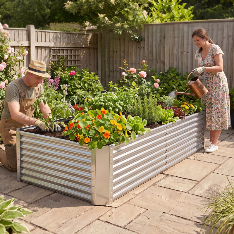 Denishia 8x4x2ft Galvanized Raised Garden Bed Metal Outdoor Elevated Planter Box for Vegetables, Fruits