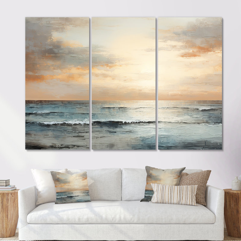 Pirtle - Ensemble de décoration murale coucher de soleil côtier, Toile tendue, H 40 po x l 60 po x P 1 po