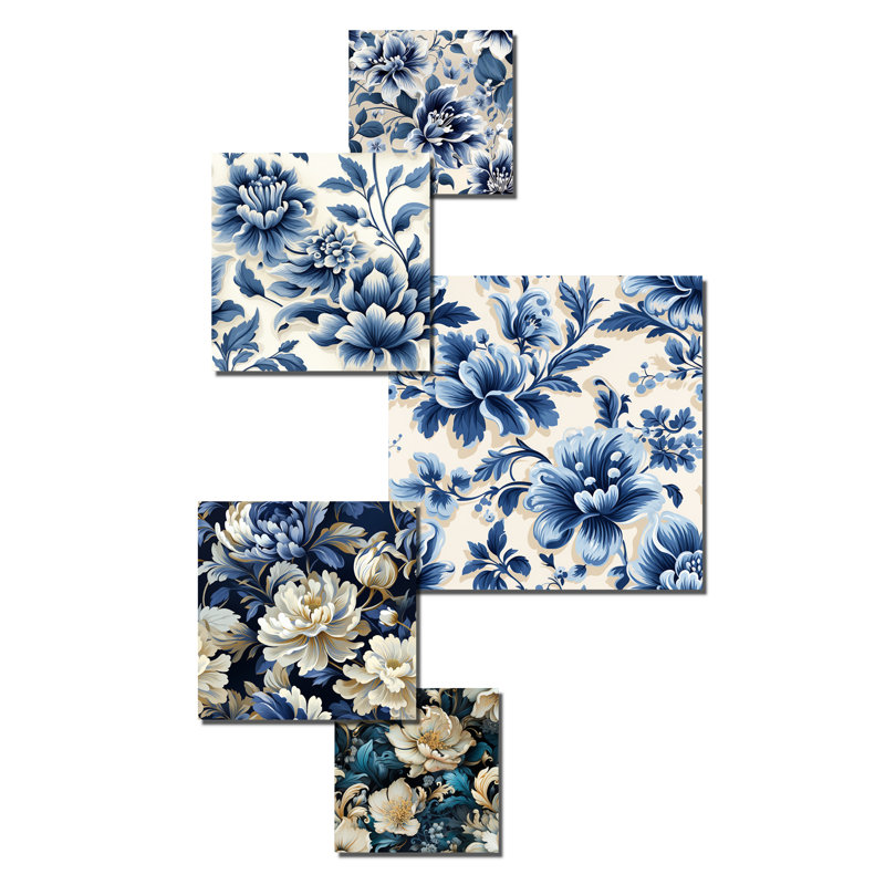 Matisse maritime fleur damassé sérénité - ensemble d'art mural damassé de 5
