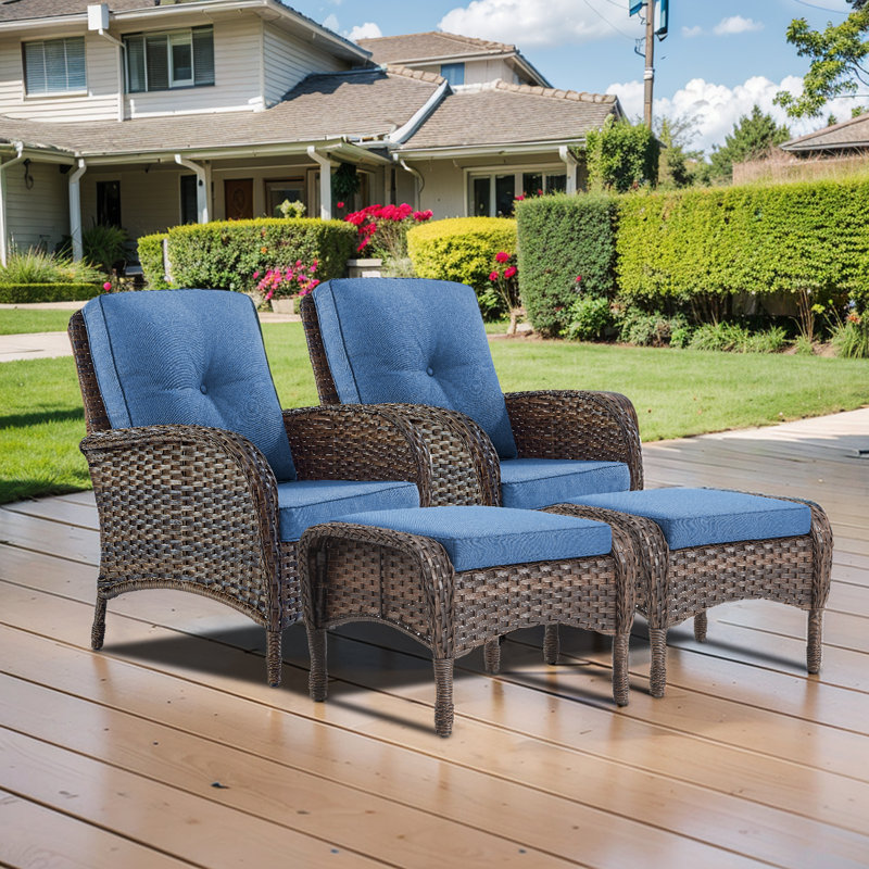Gaetanino Outdoor Lounge Chair with Ottoman, Blue