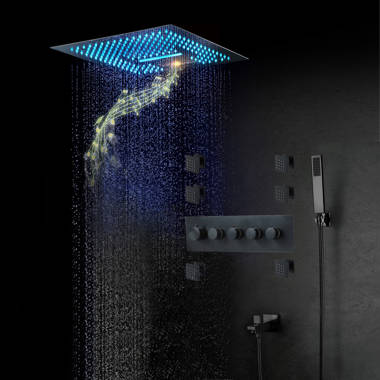 Rain Shower System with LED Shower Head Thermostatic Valve