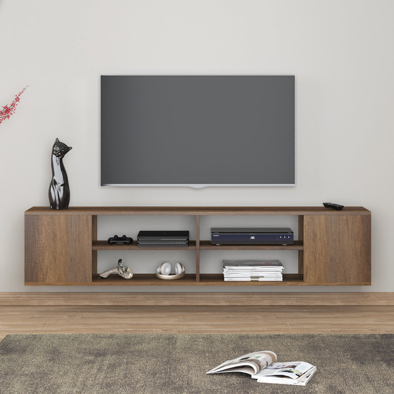 Rosita Modern Floating TV Stand Up to 80" TVs, Minimalist Wall-Mounted Media Console Shelf, Walnut Finish, Walnut