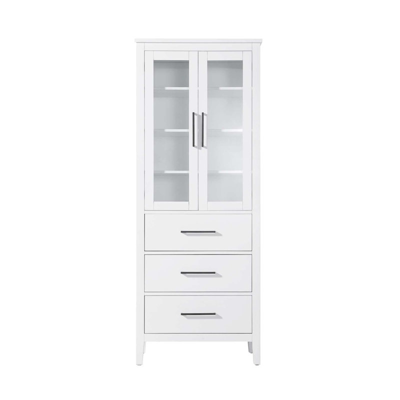 28 Inch Bath Storage Glass Cabinet in White, 72" H x 28" W x 72" D, White