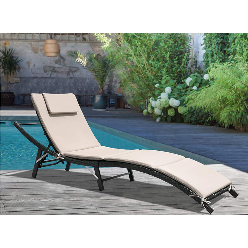 Outdoor Wicker Chaise Lounge , Cushion Included, Beige