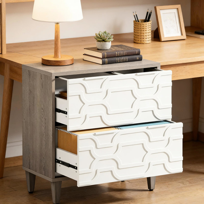 Classeur 2 tiroirs, armoire de rangement spacieuse, Gris / Blanc