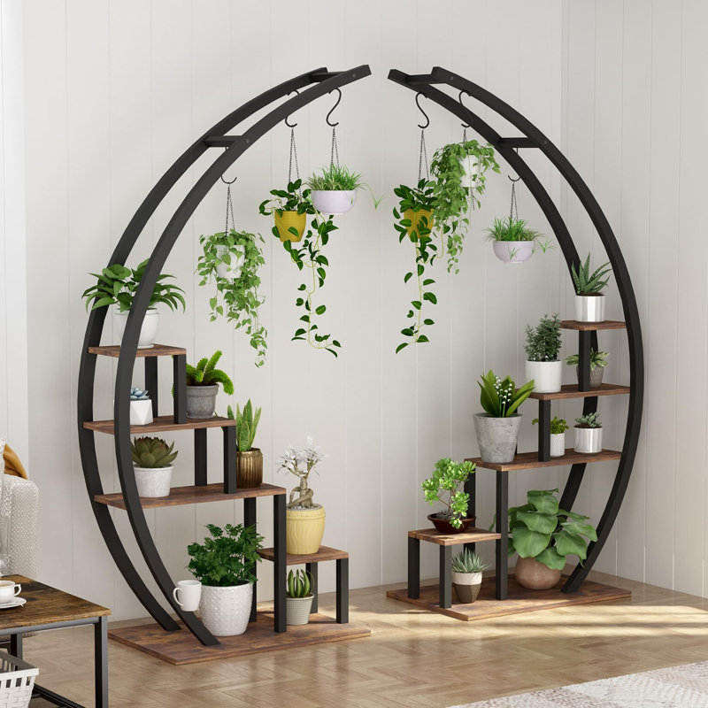 Support pour plante d'intérieur à 5 niveaux, paquet de 2 demi-lune