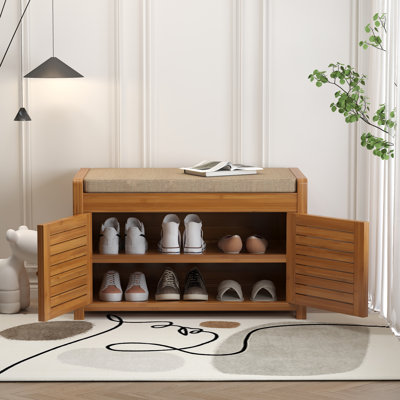 6-Pair Rustic Shoe Storage Bench Shoe Storage Cabinet with Cushion for Entryway