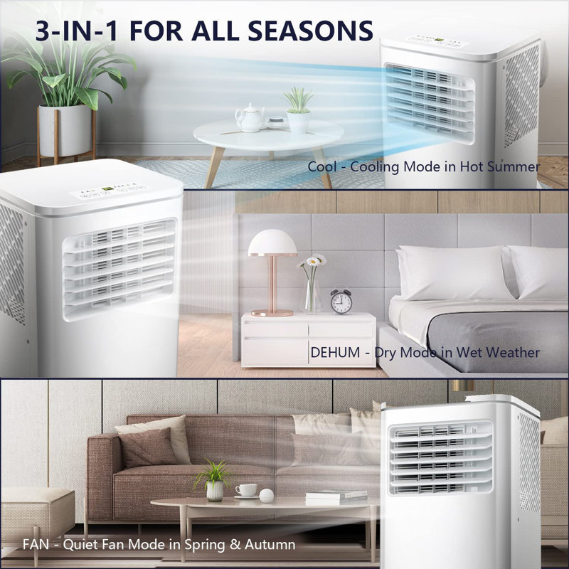 8000 BTU Portable Air Conditioner for Bedroom Office Dorm - Cools 350 Sq Ft Quiet 2 Fan Speeds Fan Mode Remote 24H Timer Window