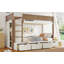 Lit simple superposé simple / simple / simple TG avec 4 tiroirs de rangement, lit superposé en bois massif avec garde-robe intégrée et garde-corps pleine longueur, sans sommier, beige et naturel-1656017992