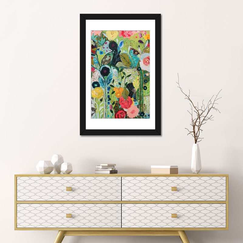 «Botanical Bliss», impression sur toile, H 24 po x l 16 po x P 1 po, Papier d'art encadré noir, Blanc