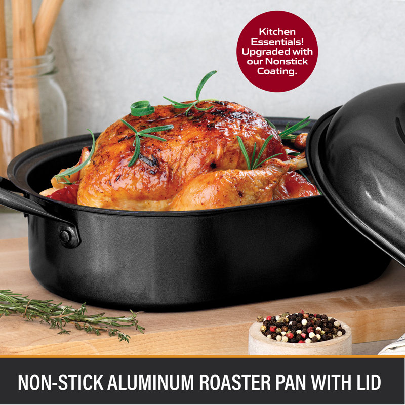 Granite Stone 16" Black Nonstick Oval Roaster Pan with Lid