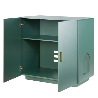Cat Litter Box Enclosure, Double - Door Pet House, 31.5 In Hidden Cabinet, Indoor Washroom, Particle Board, Collision Pads, Easy Assembly Ventilated Design, Strong Structure, Roomy Interior