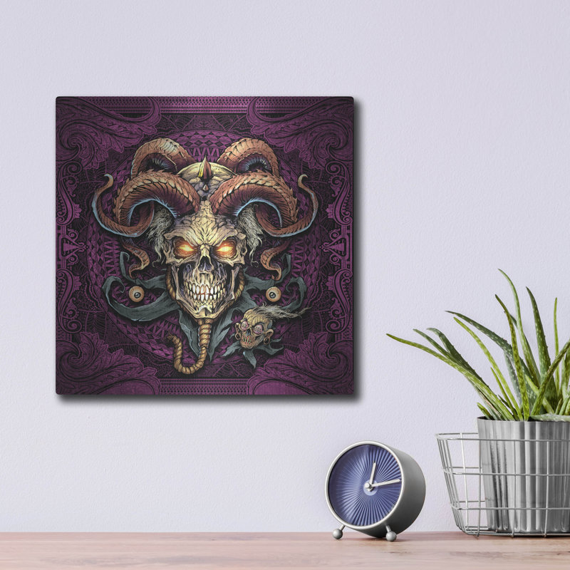 " Jester Skull With Horns " by Flyland Designs, 12" H x 12" W